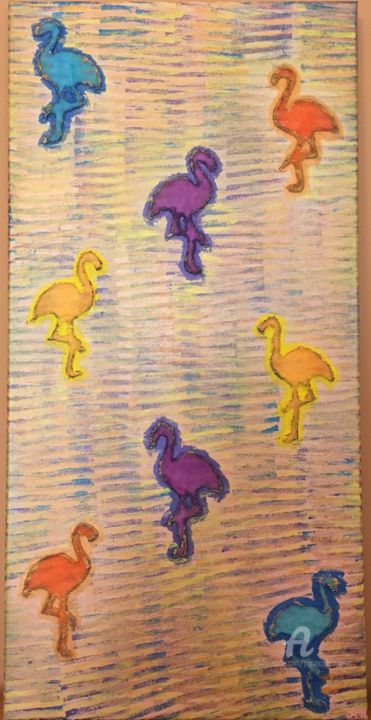 Pintura intitulada "Flamingos" por Joana Ramos, Obras de arte originais