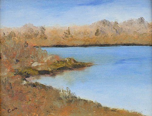 Painting titled "Stonington Harbor" by Joan Cole, Original Artwork, Oil