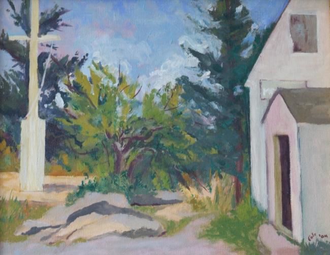 Painting titled "Monhegan Schoolhouse" by Joan Cole, Original Artwork, Oil