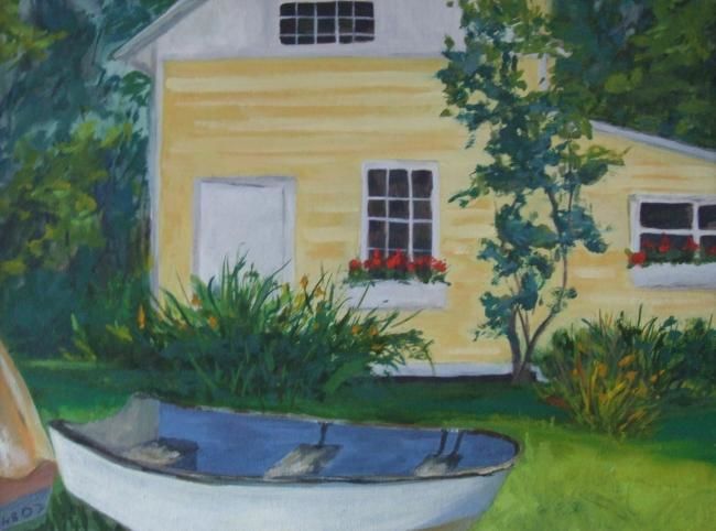 Painting titled "Blue Boat, Old Lyme" by Joan Cole, Original Artwork, Oil