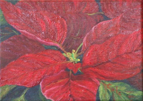 Painting titled "Pointsettia III" by Joan Cole, Original Artwork, Oil