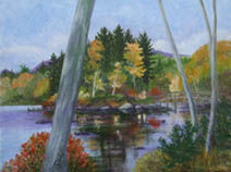 Painting titled "Hemlock Harbor Brid…" by Joan Cole, Original Artwork, Oil