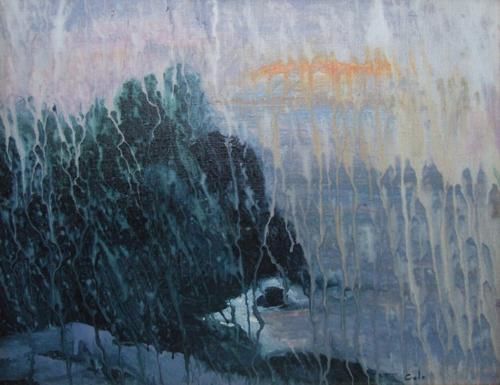 Painting titled "Rainy Sunrise at Wh…" by Joan Cole, Original Artwork, Oil