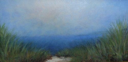 Painting titled "Into the Blue" by Joan Cole, Original Artwork, Oil