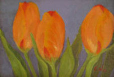 Painting titled "Orange Tulips" by Joan Cole, Original Artwork, Oil