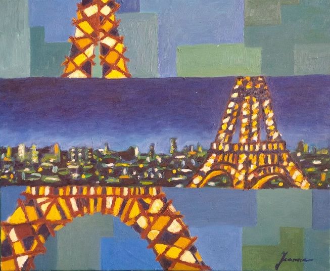 Painting titled "Tour Eiffel" by Joanna Bokij-Pineau, Original Artwork, Oil