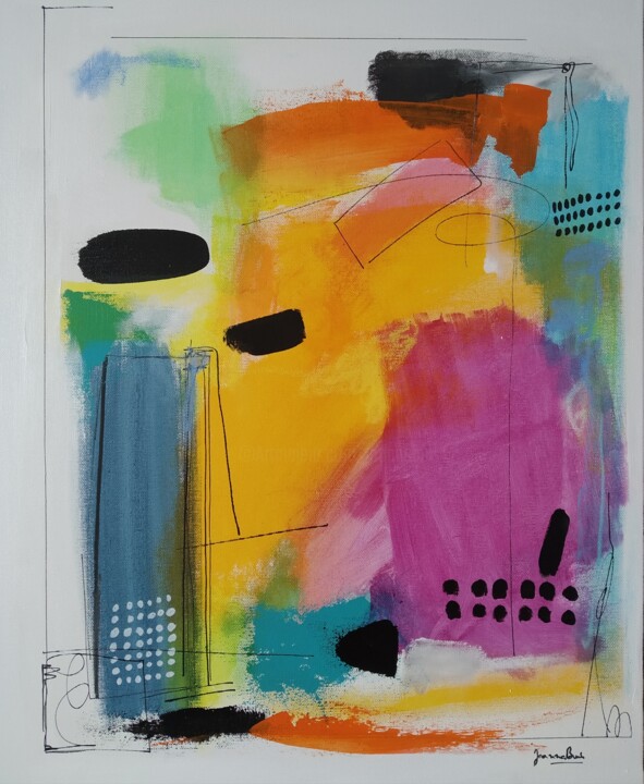 Картина под названием "Composition en 4 te…" - Joanna Buis, Подлинное произведение искусства, Акрил Установлен на Деревянная…