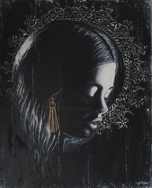 Painting titled "Black II" by Joanna Długosz, Original Artwork, Acrylic Mounted on Wood Stretcher frame