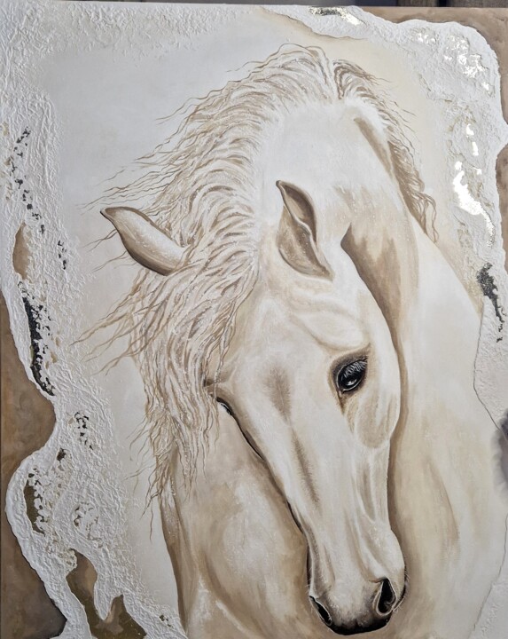 Malarstwo zatytułowany „Koń” autorstwa Joanna Długosz, Oryginalna praca, Akryl Zamontowany na Drewniana rama noszy