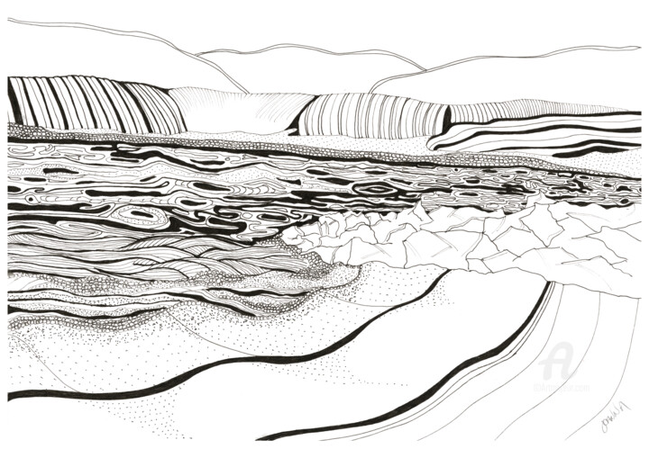 Σχέδιο με τίτλο "Porth Gwidden Coast…" από Joanna Levesley, Αυθεντικά έργα τέχνης, Μελάνι