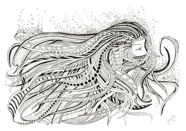 Drawing titled "Mermaid" by Joanna Levesley, Original Artwork, Ink