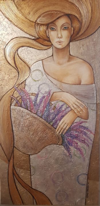 Malarstwo zatytułowany „Lavender basket” autorstwa Joanna Misztal, Oryginalna praca