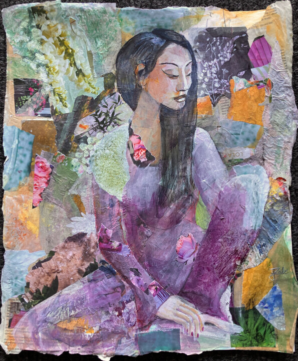 Painting titled "Just Thinking" by Joanna Zakrzewski, Original Artwork, Collages