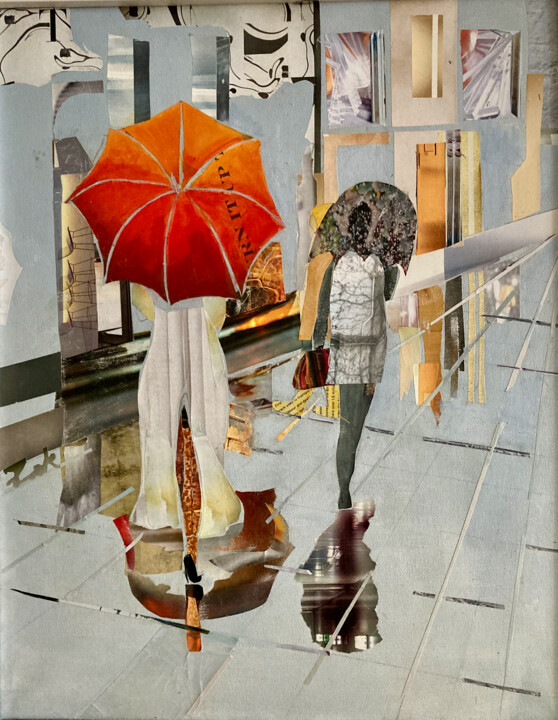 Κολάζ με τίτλο "Elegance of the Rain" από Joanna Zakrzewski, Αυθεντικά έργα τέχνης, Κολάζ Τοποθετήθηκε στο Ξύλινο φορείο σκε…