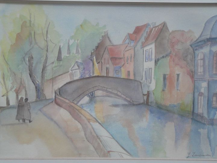 Painting titled "Promenade à Bruges" by Joanna Z, Original Artwork