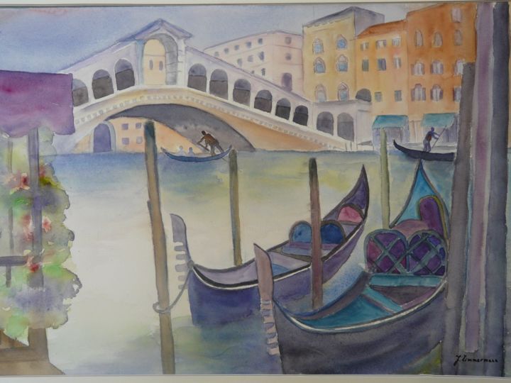 Картина под названием "Pont du Rialto à Ve…" - Joanna Z, Подлинное произведение искусства, Акварель