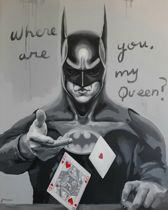 Painting titled "Batman, where are y…" by Joanprz-Artist, Original Artwork, Acrylic Mounted on Wood Stretcher frame