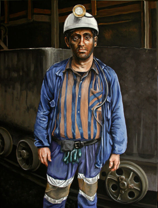 Malerei mit dem Titel "Working class hero…" von Joanra Canosa, Original-Kunstwerk, Öl