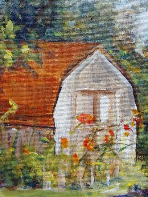Painting titled "The Shed" by Joan Sicignano, Original Artwork, Oil