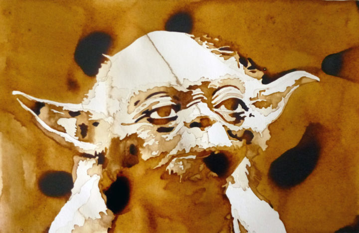 Painting titled "Yoda (version 2)" by Joany Régibier, Original Artwork, Watercolor