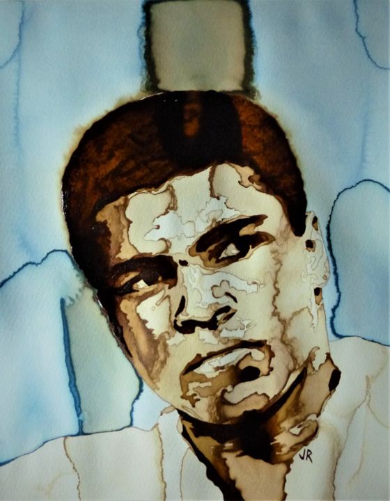 Pintura intitulada "Mohamed Ali" por Joany Régibier, Obras de arte originais, Aquarela