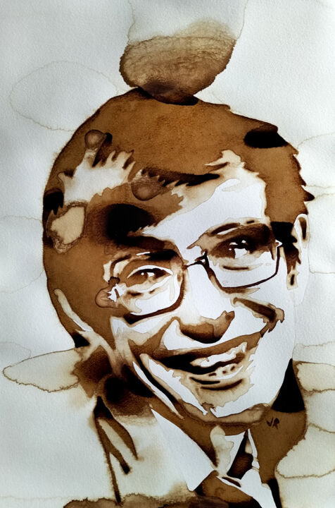 Painting titled "Stephen Hawking" by Joany Régibier, Original Artwork, Watercolor