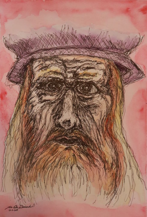 Drawing titled "Leonardo" by João Bernardo, Original Artwork, Ballpoint pen