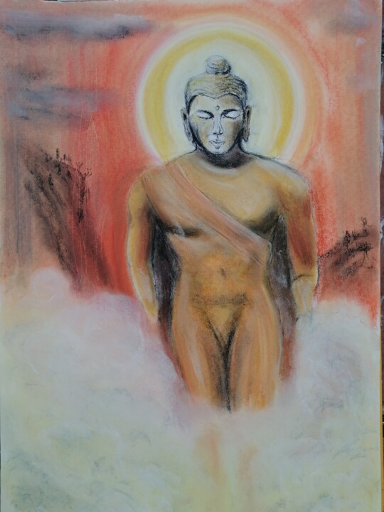 Pintura intitulada "Buda na bruma" por João Bernardo, Obras de arte originais, Pastel