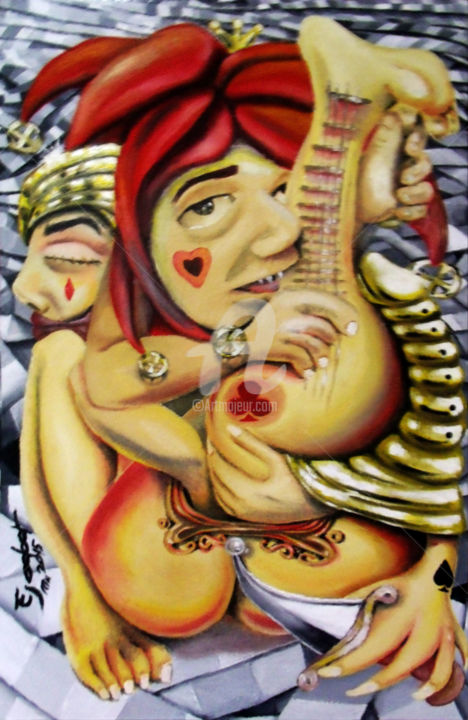 Painting titled "Ventriloquista" by Escobar, Original Artwork, Oil