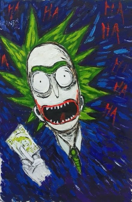 Ζωγραφική με τίτλο "Rick Joker with the…" από João Miranda, Αυθεντικά έργα τέχνης, Λάδι
