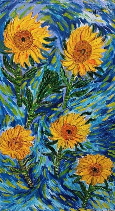 Pintura intitulada "Sunflowers - Backgr…" por João Miranda, Obras de arte originais, Óleo