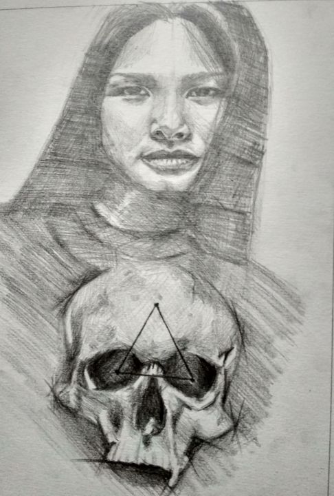 Desenho intitulada "Skull Paradise" por João Gualberto Neto, Obras de arte originais, Carvão
