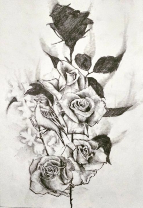 Desenho intitulada "Rose's happy" por João Gualberto Neto, Obras de arte originais, Carvão