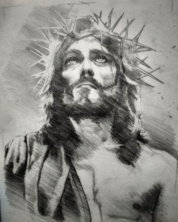 Desenho intitulada "JesusCristo" por João Gualberto Neto, Obras de arte originais, Carvão