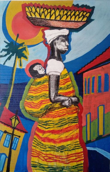 Pintura intitulada "mère afrique" por Joao Passio, Obras de arte originais, Acrílico