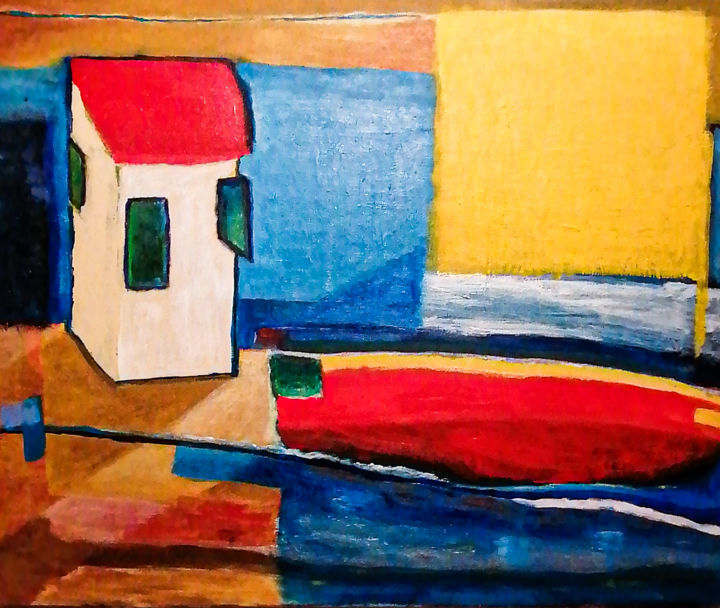 Painting titled "Casa de praia" by João Patricio, Original Artwork, Acrylic