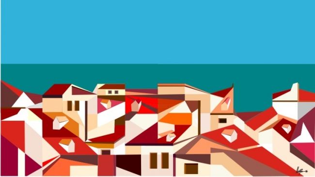 Рисунок под названием "telhados de lisboa" - João Beja, Подлинное произведение искусства