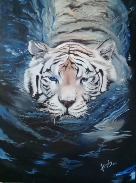 Pintura intitulada "tigre branco" por João Douglas Melo, Obras de arte originais, Óleo