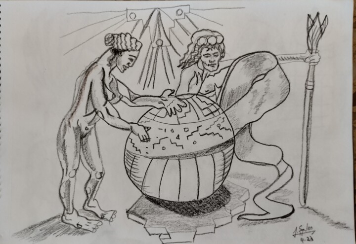 Drawing titled "développeurs du mon…" by Joaquín A. Sales, Original Artwork, Conté