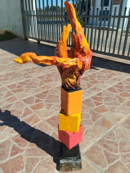 Sculpture intitulée "Le feu du bois" par Joaquín A. Sales, Œuvre d'art originale, Bois
