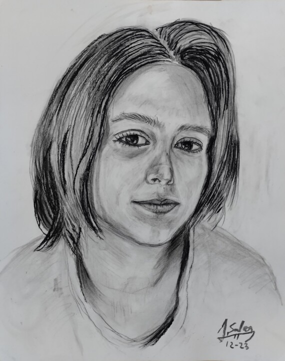 Drawing titled "Portrait my niece" by Joaquín A. Sales, Original Artwork, Charcoal