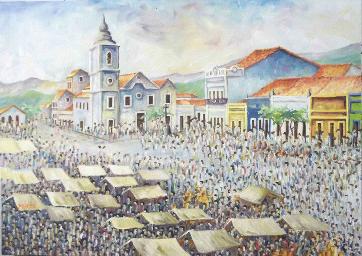 Schilderij getiteld "Feira de Caruaru" door Joaz Silva, Origineel Kunstwerk, Olie