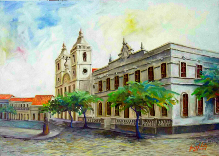 Malerei mit dem Titel "Palácio do Bispo" von Joaz Silva, Original-Kunstwerk, Öl