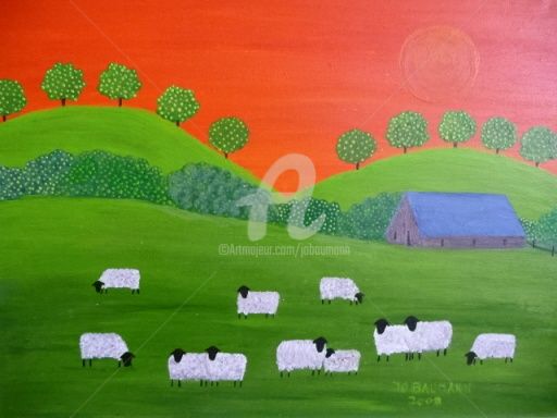Pintura intitulada "La vieille grange" por Jo  Baumann, Obras de arte originais, Óleo