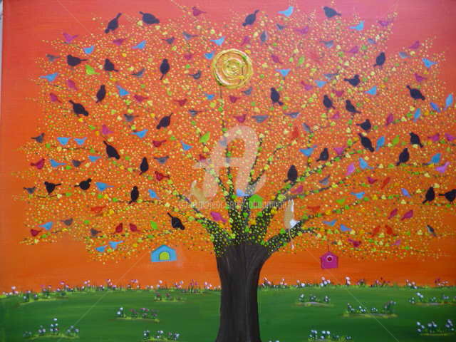 Pintura intitulada "l'arbre de vie" por Jo  Baumann, Obras de arte originais