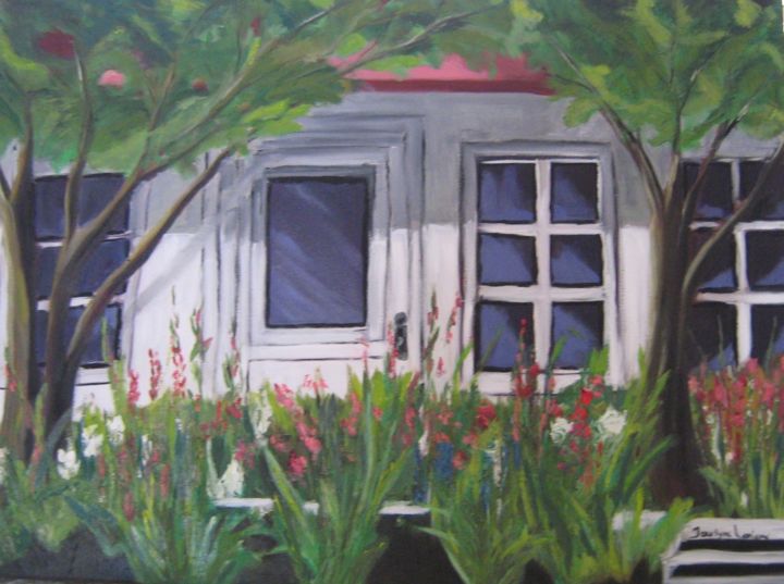 Peinture intitulée "La maison fleurie" par Jocelyne Lemieux, Œuvre d'art originale, Huile Monté sur Châssis en bois