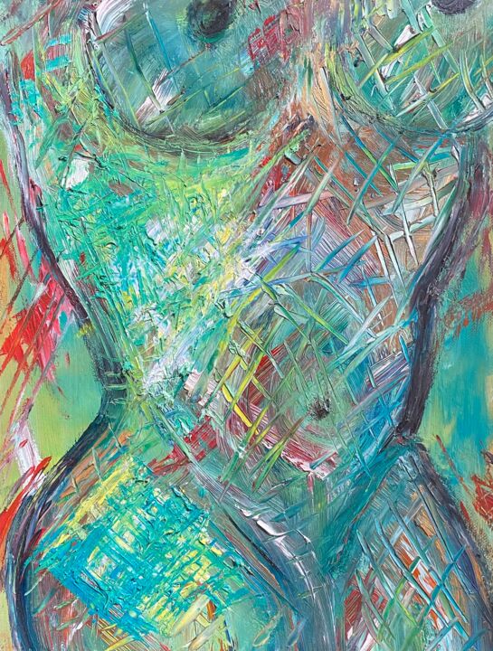 Картина под названием "Woman in Green" - Jocelyn Blain, Подлинное произведение искусства, Масло