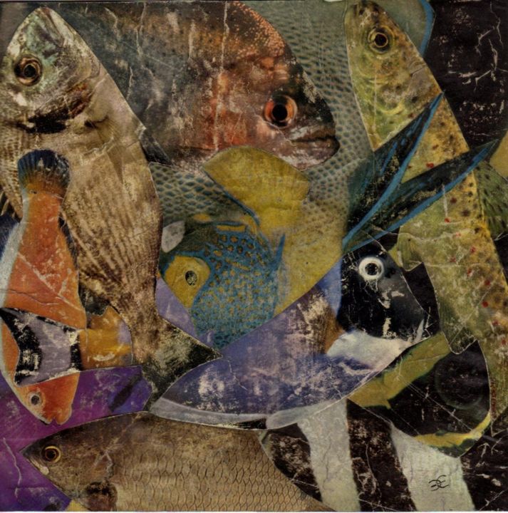 Collages titled "Aquarium" by Jocelyne Chambellan, Original Artwork, Other