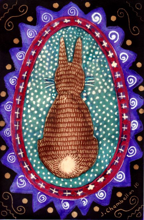 Collages intitulée "lapin" par Jocelyne Chambellan, Œuvre d'art originale, Autre