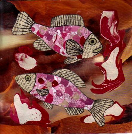 Collages intitulée "poissons" par Jocelyne Chambellan, Œuvre d'art originale, Autre